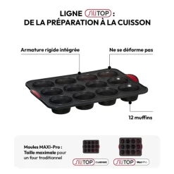 Moule 12 muffins silicone- Noir,rouge
