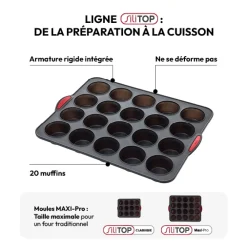 Moule 20 muffins silicone- Noir,rouge