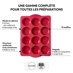 Moule 12 muffins silicone- Rouge