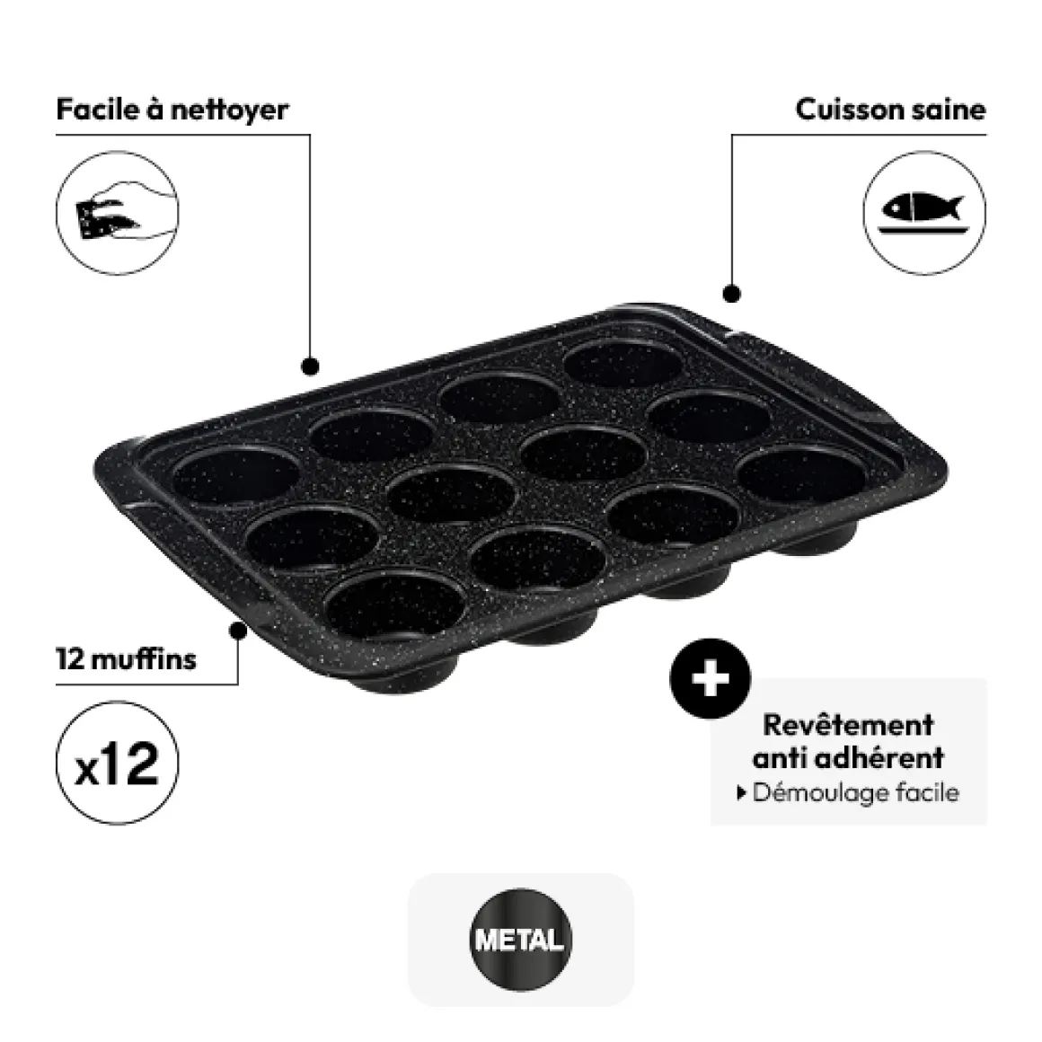 Moule 12 muffins 32x13,5cm, Acier