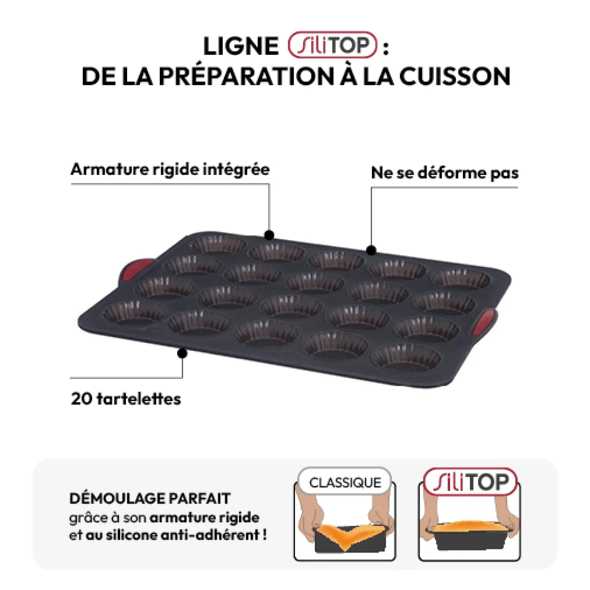 Moule 20 tartelettes silicone - Noir, rouge