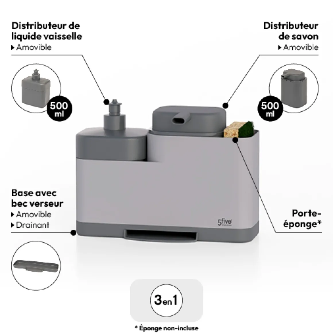 Organiseur évier avec distributeur, Gris