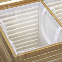 Panier à linge double 50L, Bambou