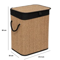 Panier à linge 60L, Bambou et noir