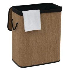 Panier à linge 100L, Bambou et noir