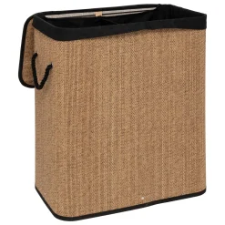 Panier à linge 100L, Bambou et noir