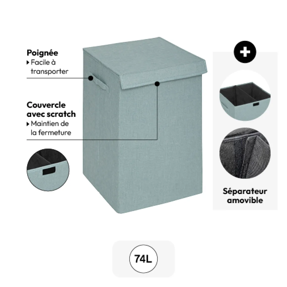 Panier à linge 74L, Bleu artic