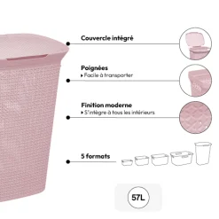 Panier à linge plastique 57L, Rose