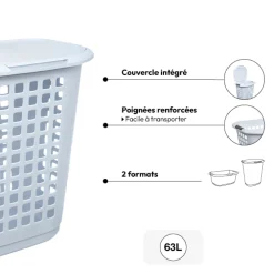 Panier à linge plastique 63L, Blanc