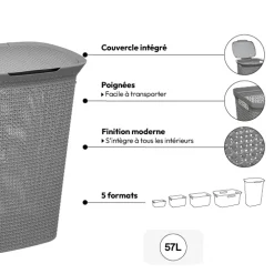 Panier à linge plastique 57L, Gris