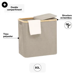 Panier à linge pliable double 80L, Gris