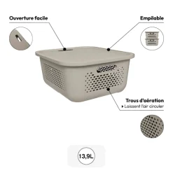 Panier avec couvercle 13,9L, Lin