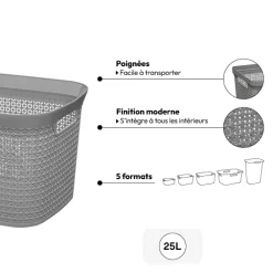 Panier en plastique 25L, Gris
