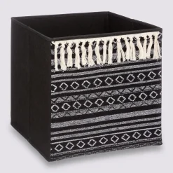 Panier tissu 31x31cm, Noir/blanc pompons