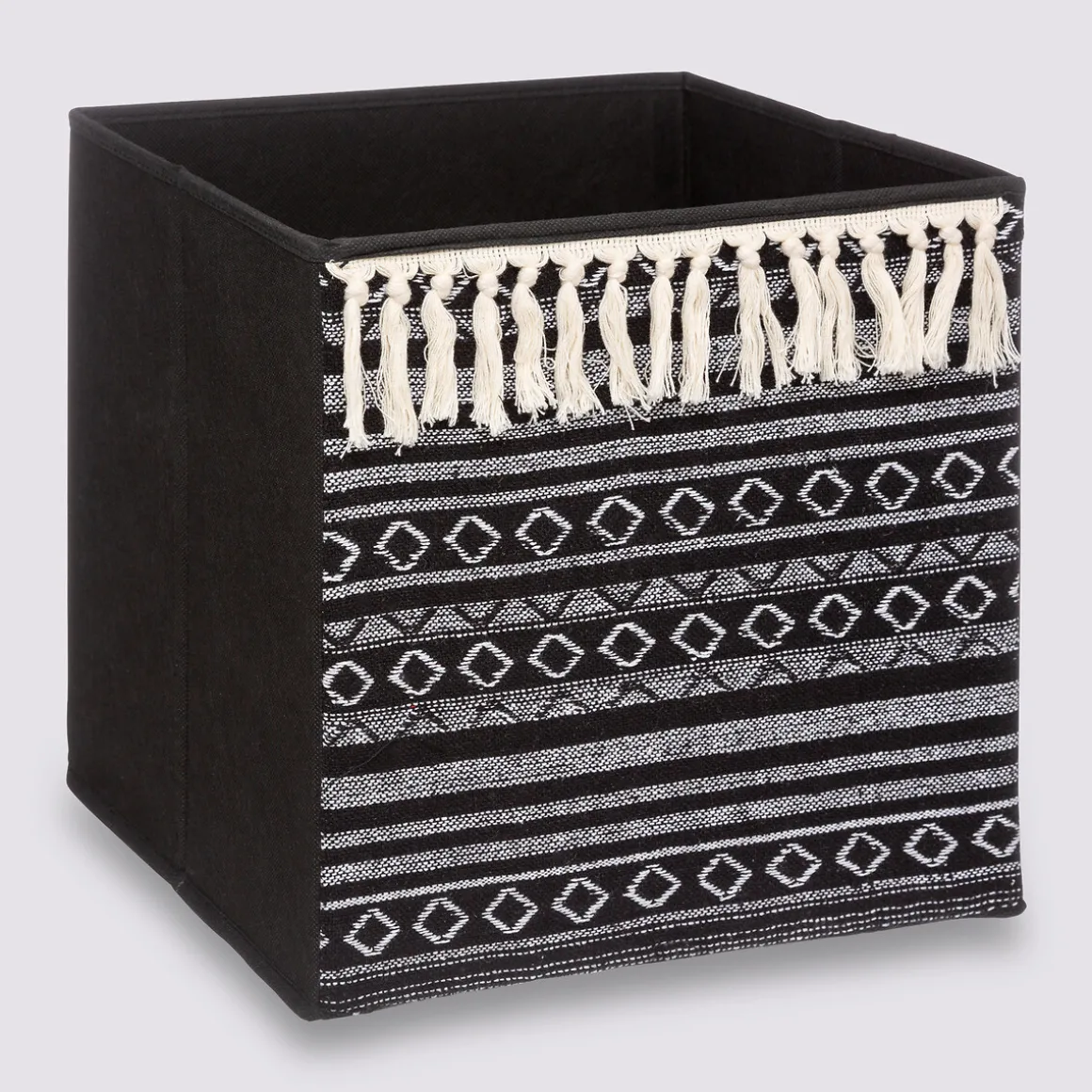 Panier tissu 31x31cm, Noir/blanc pompons