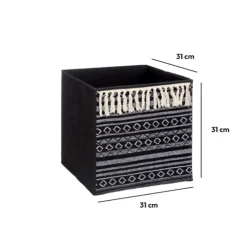 Panier tissu 31x31cm, Noir/blanc pompons