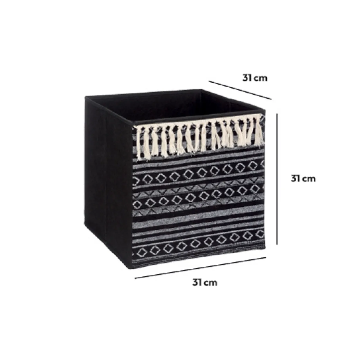 Panier tissu 31x31cm, Noir/blanc pompons