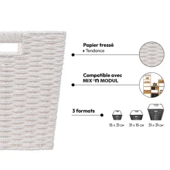 Panier vannerie 31x31cm, Blanc