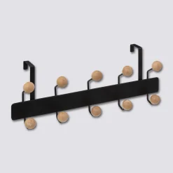 Patère 10 têtes bois cerisier, Noir