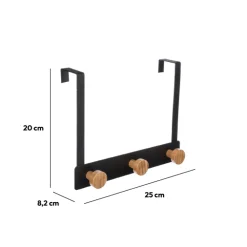 Patère 3 têtes métal et bambou, Noir