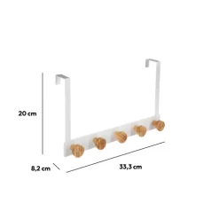 Patère 5 têtes métal et bambou, Blanc