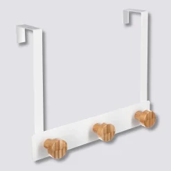 Patère 3 têtes métal et bambou, Blanc