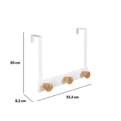 Patère 3 têtes métal et bambou, Blanc
