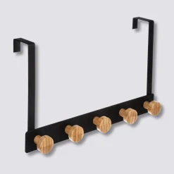 Patère 5 têtes métal et bambou, Noir