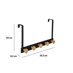 Patère 5 têtes métal et bambou, Noir