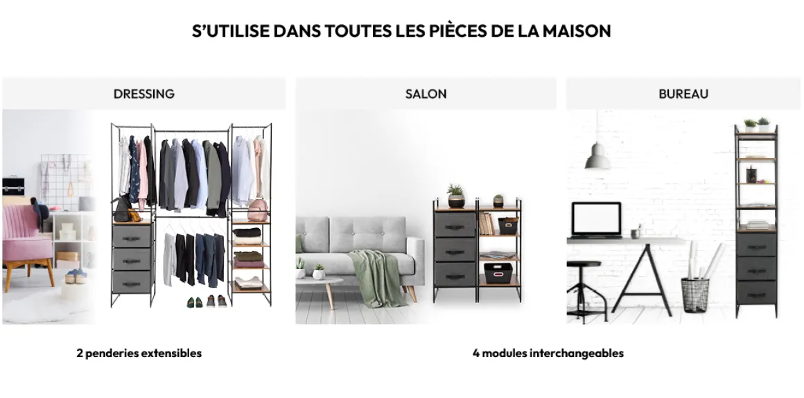 Penderie extensible 6 étagères