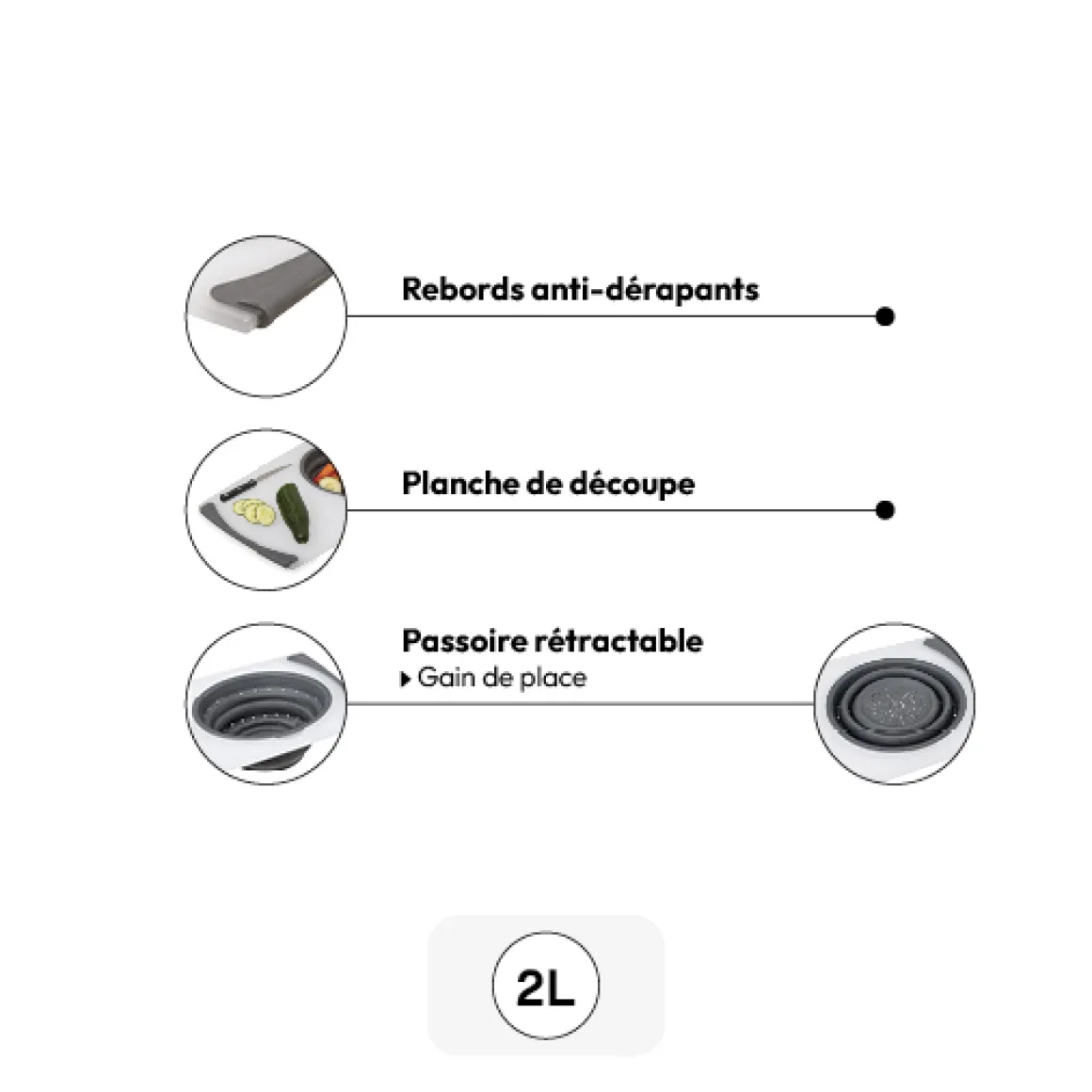 Planche à découper avec passoir retractable
