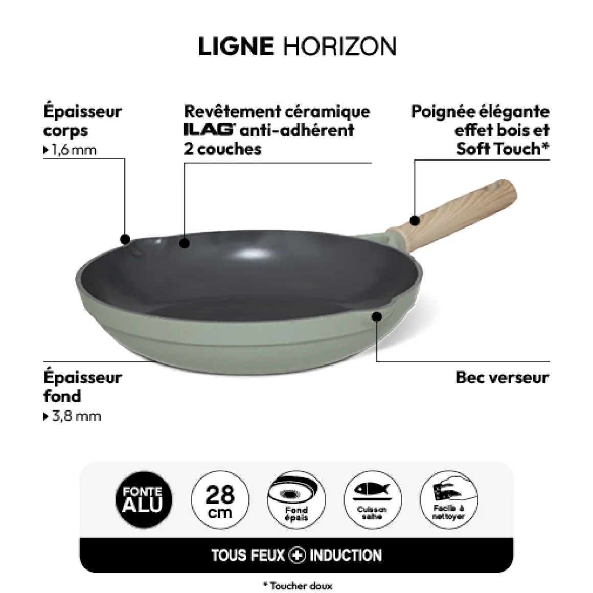 Poêle aluminium forgé 28 cm, Vert