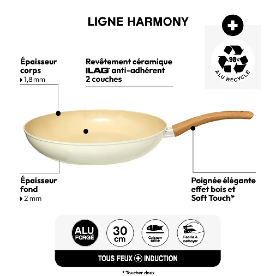 Poêle aluminium forgé beige, 30cm