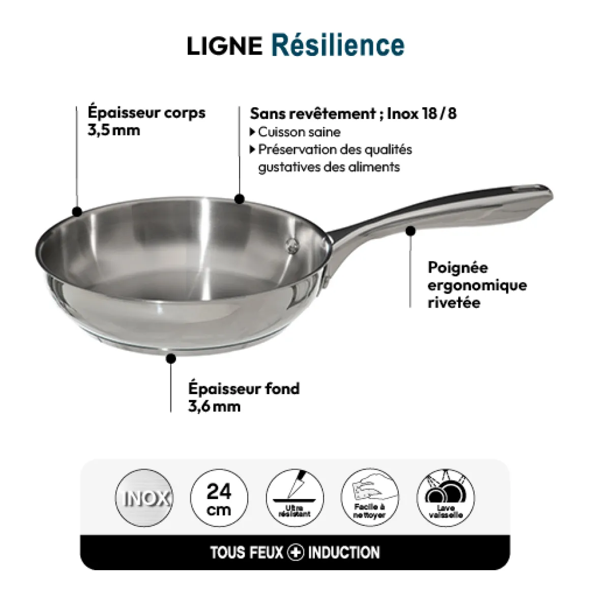 Poêle Inox, 24 cm