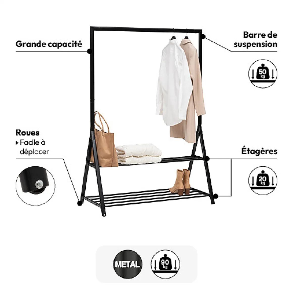 Portant à vêtements 2 niveaux métal