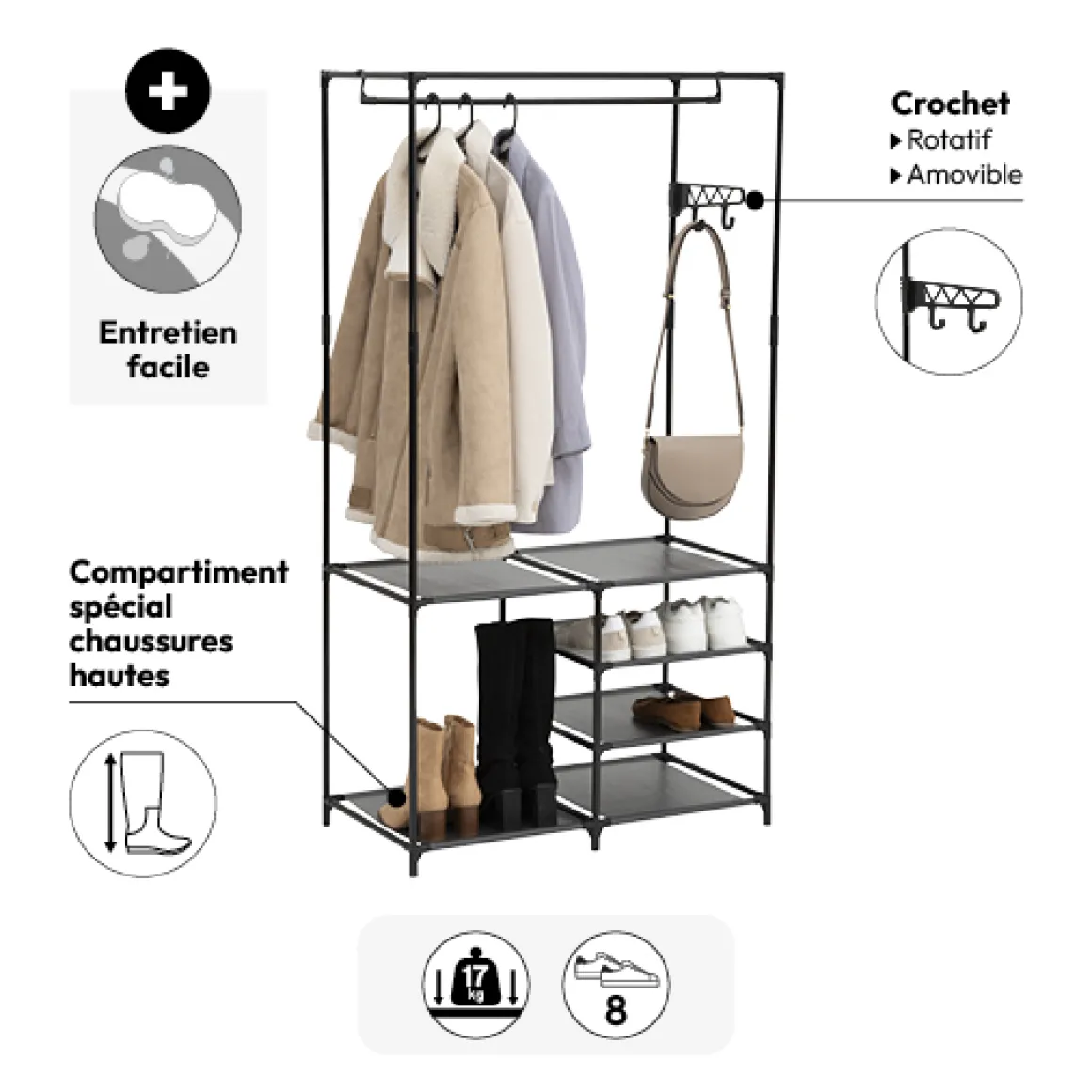 Portant à vêtements 4 niveaux métal