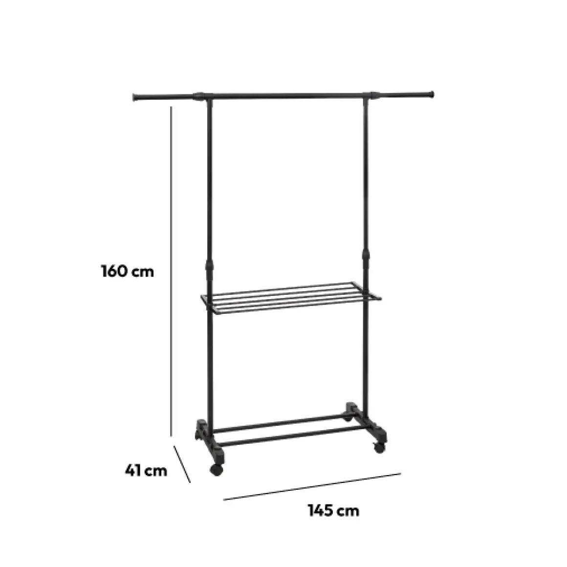 Portant à vêtements avec étendoir à roulettes