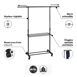 Portant à vêtements avec étendoir à roulettes
