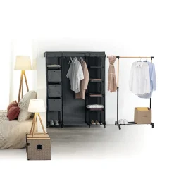 Portant à vêtements extensible, Effet bois