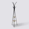 Porte manteau 6 crochets métal/bois, Noir