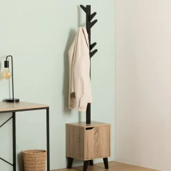 Porte-manteaux effet chêne naturel, Noir
