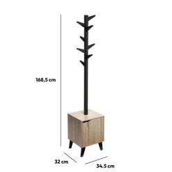 Porte-manteaux effet chêne naturel, Noir