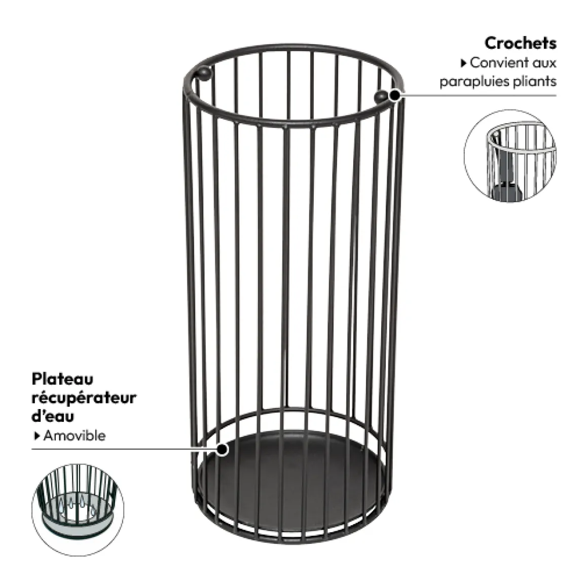 Porte-parapluie avec récupérateur d'eau, Métal