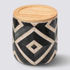 Pot à cotons, Noir et beige