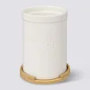 Pot à ustensiles couvercle bambou, Céramique blanc