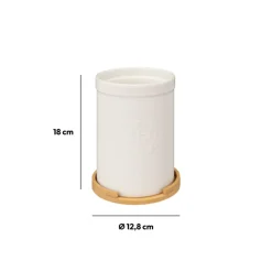 Pot à ustensiles couvercle bambou, Céramique blanc