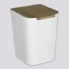 Poubelle à couvercle bambou 5L, Blanc