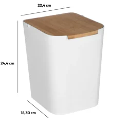 Poubelle à couvercle bambou 5L, Blanc