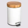 Poubelle à couvercle bambou 3L, Blanc