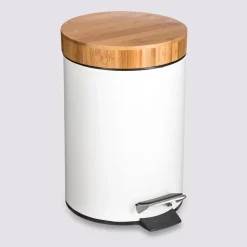 Poubelle à couvercle bambou 3L, Blanc